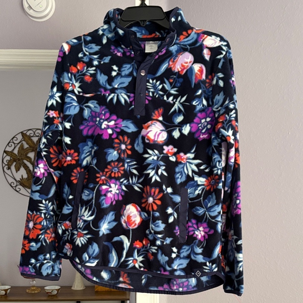 Vera Bradley Floral Fleece Sweatshirt - Navy, Pink, Purple . Missing 1 snap….